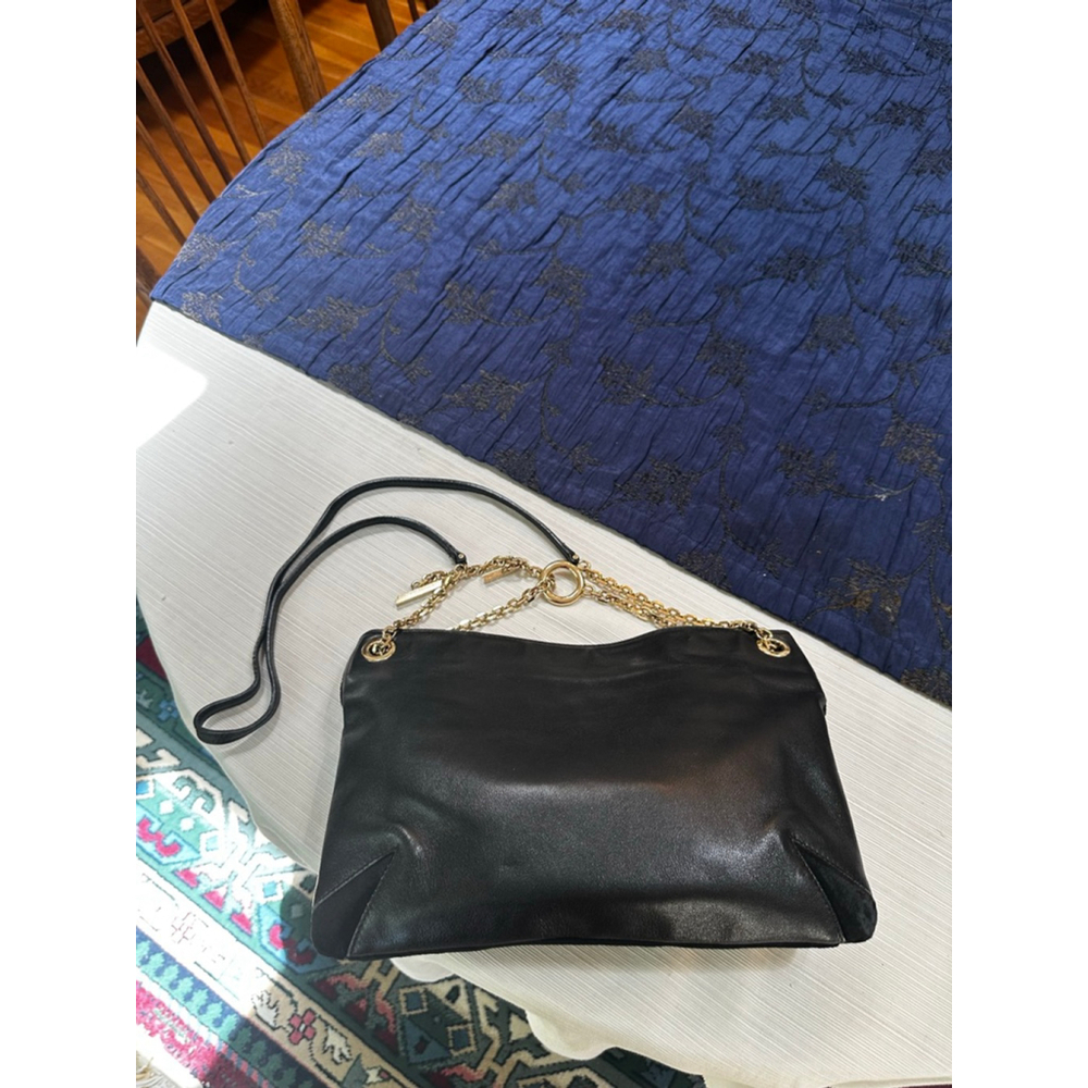 Jimmy Choo Black Leather & Suede Shoulder Bag w: Gold Chain - Picture 11 of 15